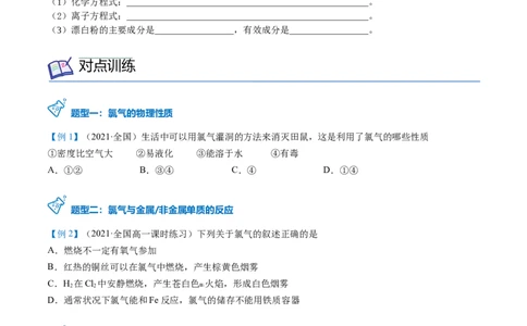 第13讲氯气的性质（学生版）-（人教版2019）_高化_595801221724高中化学新人教版选择性必修一二三电子版教案PPT课件高中试卷_必修一册（人教版）_讲义