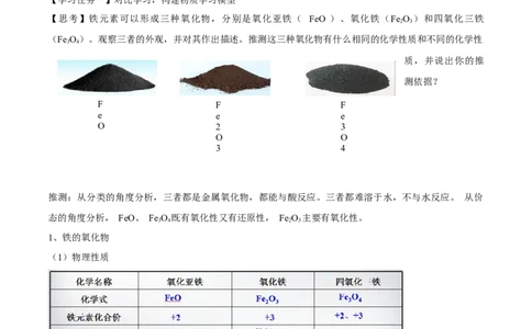 专题3.1.2铁的氧化物和氢氧化物（备课堂教案）-上好化学课2020-2021学年高一上学期必修第一册同步备课系列（人教版2019）_高化_2025春-人教版高中化学_01新版高中化学必修一_教案