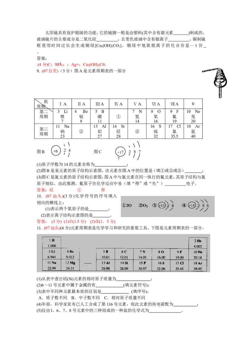 2005-2011年全国各地中考化学真题分类汇编第四单元物质构成的奥秘_初中化学_01.人教版初中化学_01.初中化学课件PPT--教案--试题_初中化学全套_化学试题