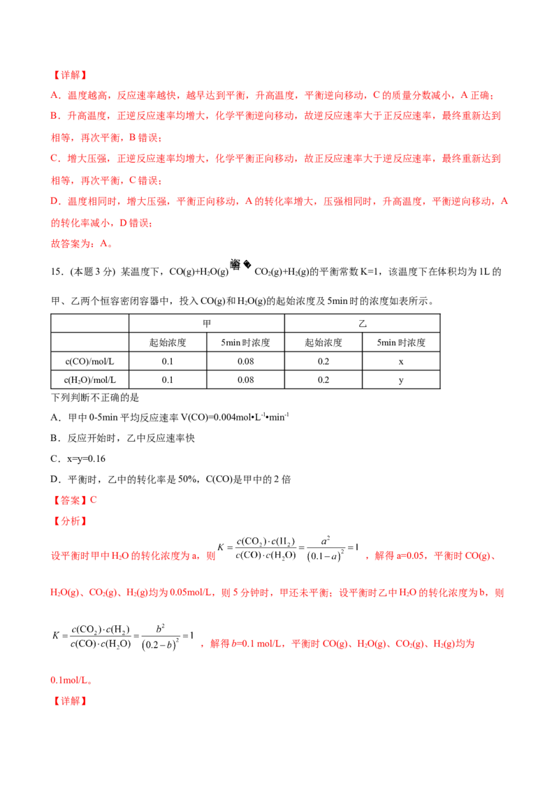 第13讲第二章《化学反应速率与化学平衡》单元测试（培优提升）（教师版）-（人教2019选择性必修1）_高化_595801221724高中化学新人教版选择性必修一二三电子版教案PPT课件高中试卷_讲义