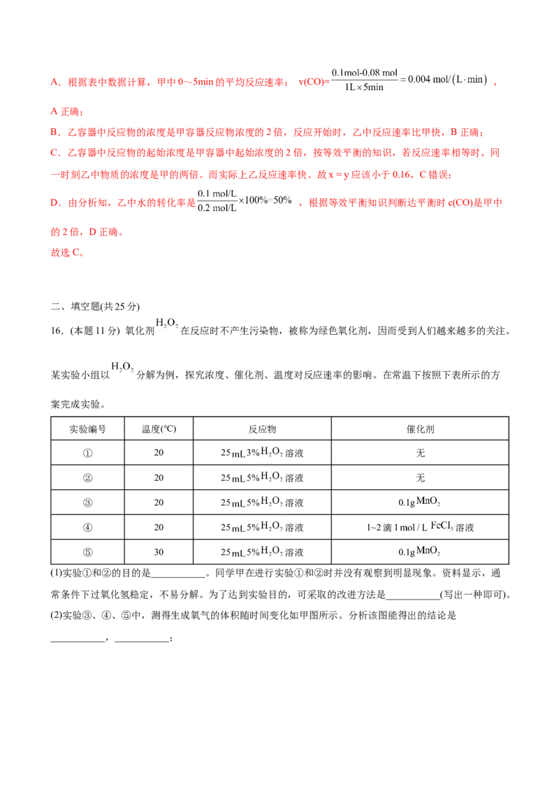 第13讲第二章《化学反应速率与化学平衡》单元测试（培优提升）（教师版）-（人教2019选择性必修1）_高化_595801221724高中化学新人教版选择性必修一二三电子版教案PPT课件高中试卷_讲义
