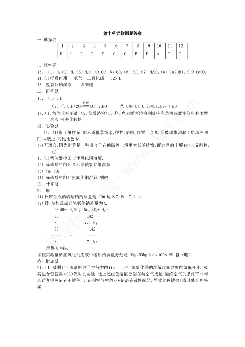 初三化学第十单元《酸和碱》单元测试题及答案123_初中化学_01.人教版初中化学_01.初中化学课件PPT--教案--试题_初中化学&mdash;课件&mdash;教案&mdash;试题-推荐_9年级下课件教案试题_9年级下试题