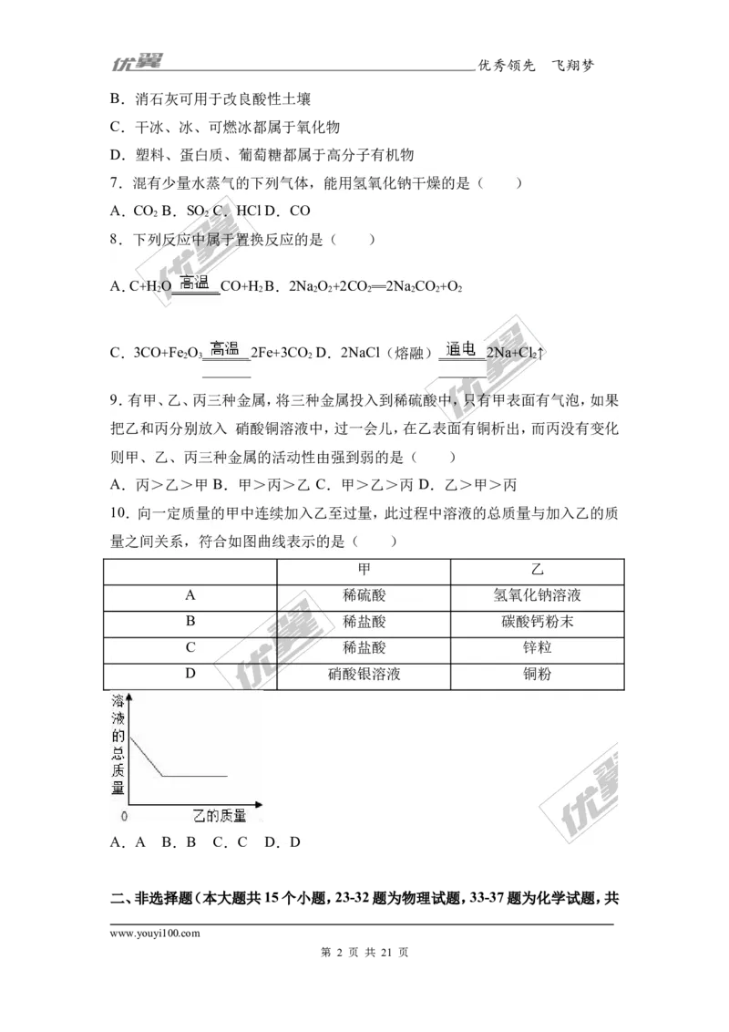 2017年湖南省永州市冷水滩区中考化学二模试卷（解析版）_初中化学_01.人教版初中化学_01.初中化学课件PPT--教案--试题_初中化学全套(课件--教案--配套)_18年初中化学9年级下