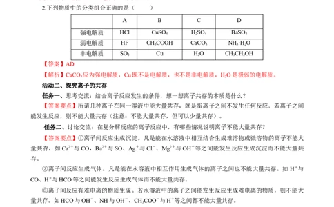 专题1离子反应的应用（导学案）-（人教版2019必修第一册）（解析版）_高化_595801221724高中化学新人教版选择性必修一二三电子版教案PPT课件高中试卷_必修一册（人教版）_导学案