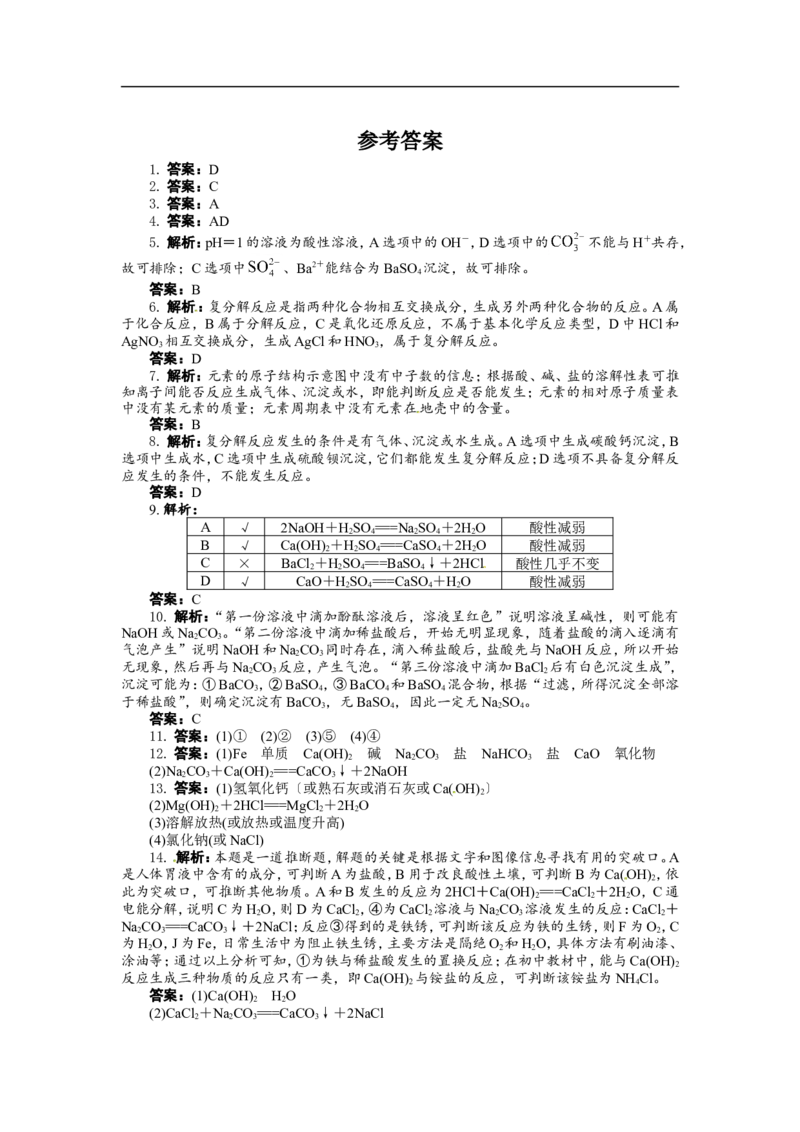 人教版九年级化学下册单元检测：第十一单元　盐　化肥（含答案）_初中化学_01.人教版初中化学_01.初中化学课件PPT--教案--试题_初中化学18年试卷_人教版九年级化学下册2018