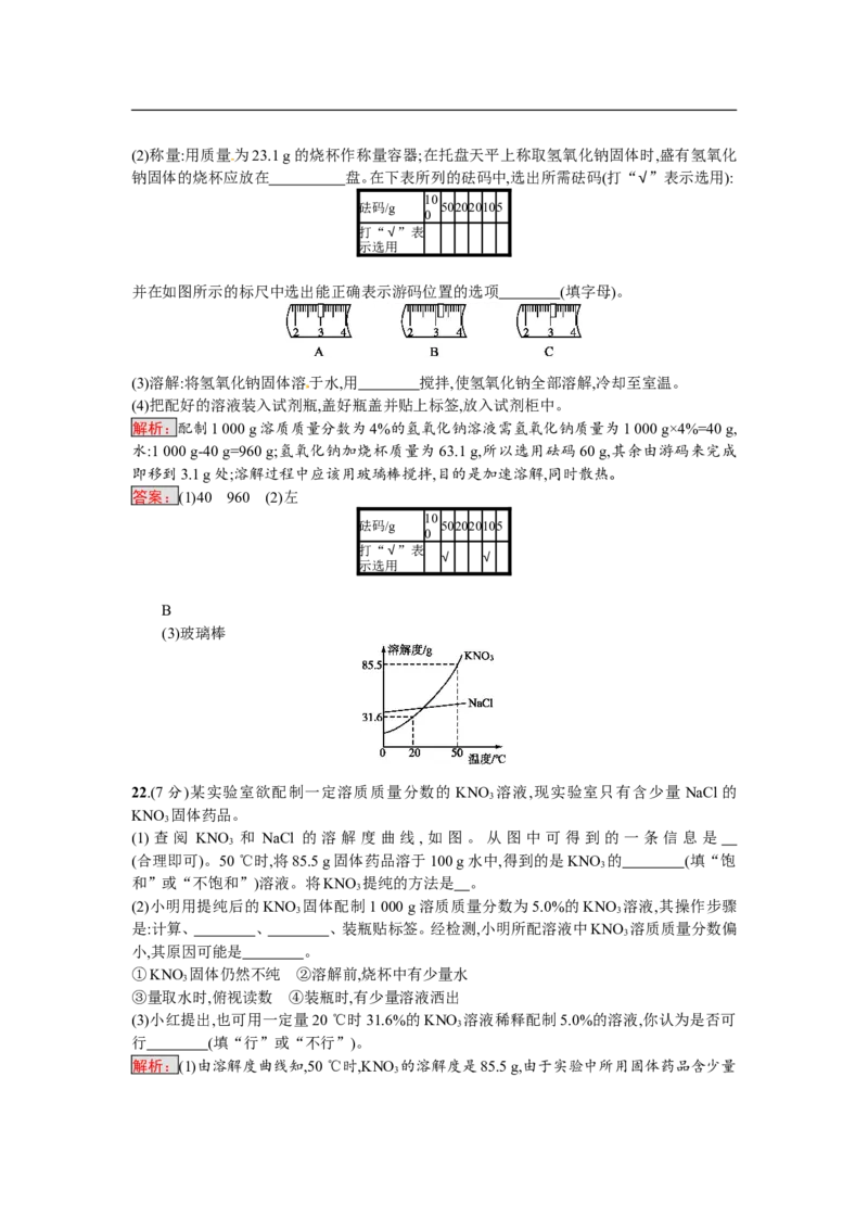 2018届中考化学（人教版）总复习阶段检测：五　溶液_初中化学_01.人教版初中化学_07.初中化学中考总复习_2018届中考化学（人教版）总复习阶段检测