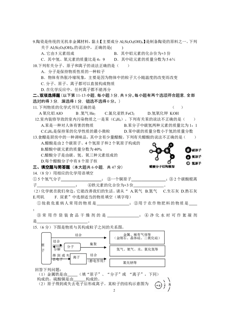 专题1《物质构成的奥秘》综合检测_初中化学_01.人教版初中化学_01.初中化学课件PPT--教案--试题_初中化学全套_化学试题_化学：中考化学专题攻关专测及答案（10份）