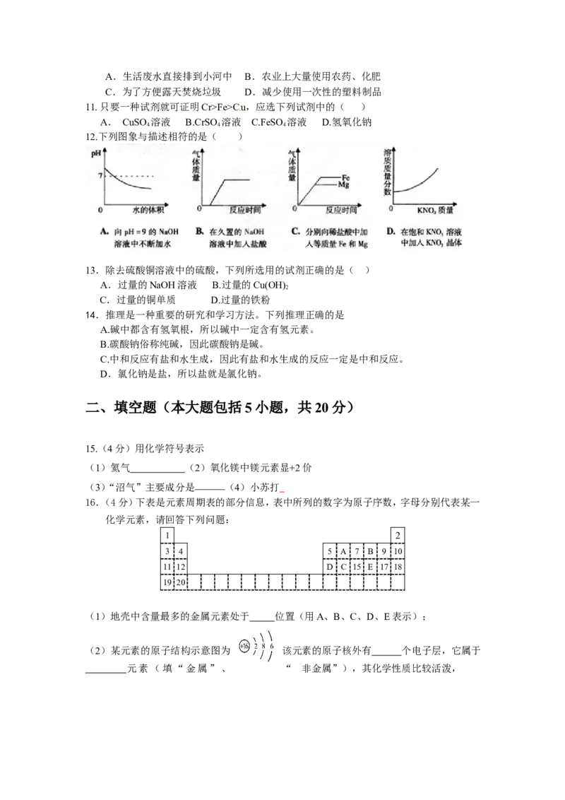 九年级上学期期末考试化学试题11_初中化学_01.人教版初中化学_01.初中化学课件PPT--教案--试题_初中化学18年试卷_人教版九年级化学上册2018