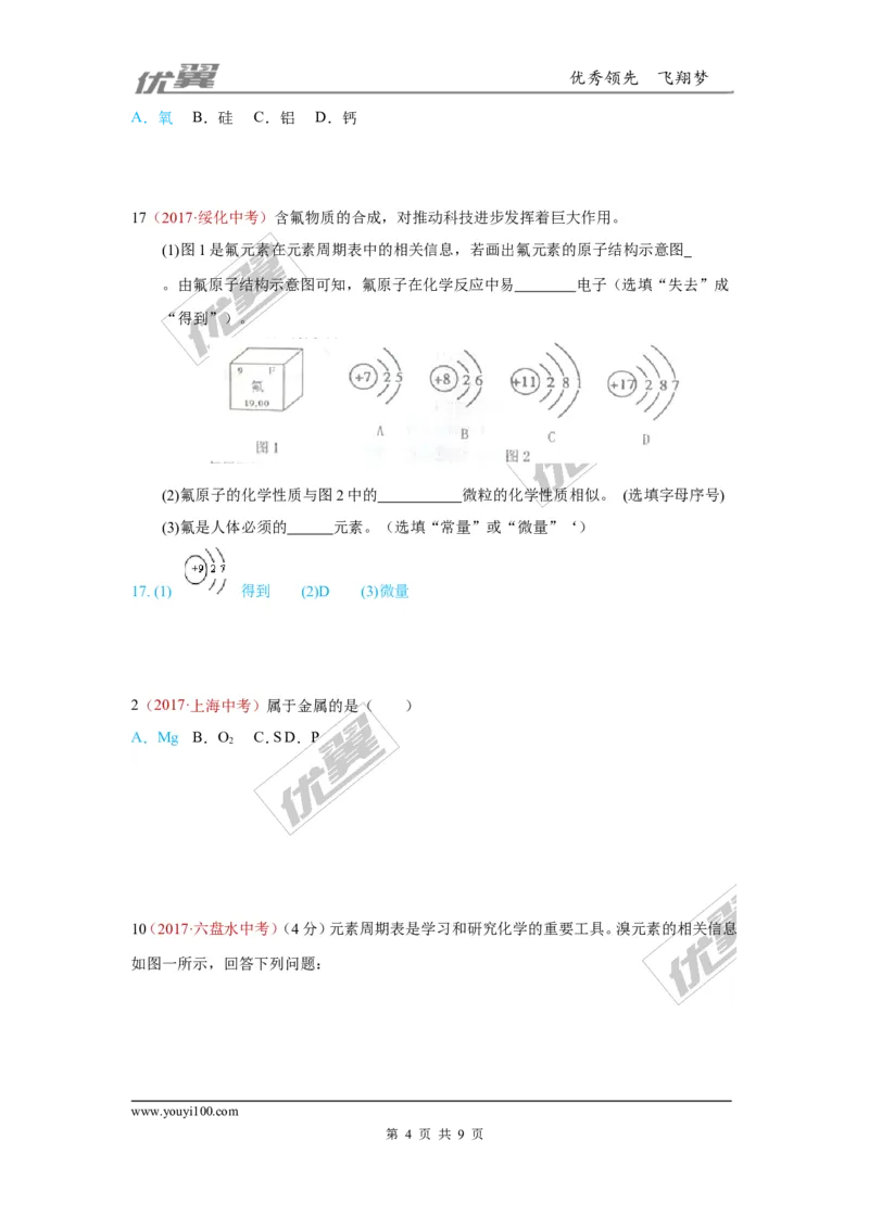 15.元素、元素周期表_初中化学_01.人教版初中化学_01.初中化学课件PPT--教案--试题_初中化学全套(课件--教案--配套)_18年初中化学9年级上_18秋九化上(RJ)--7.复习资料_4.真题汇编