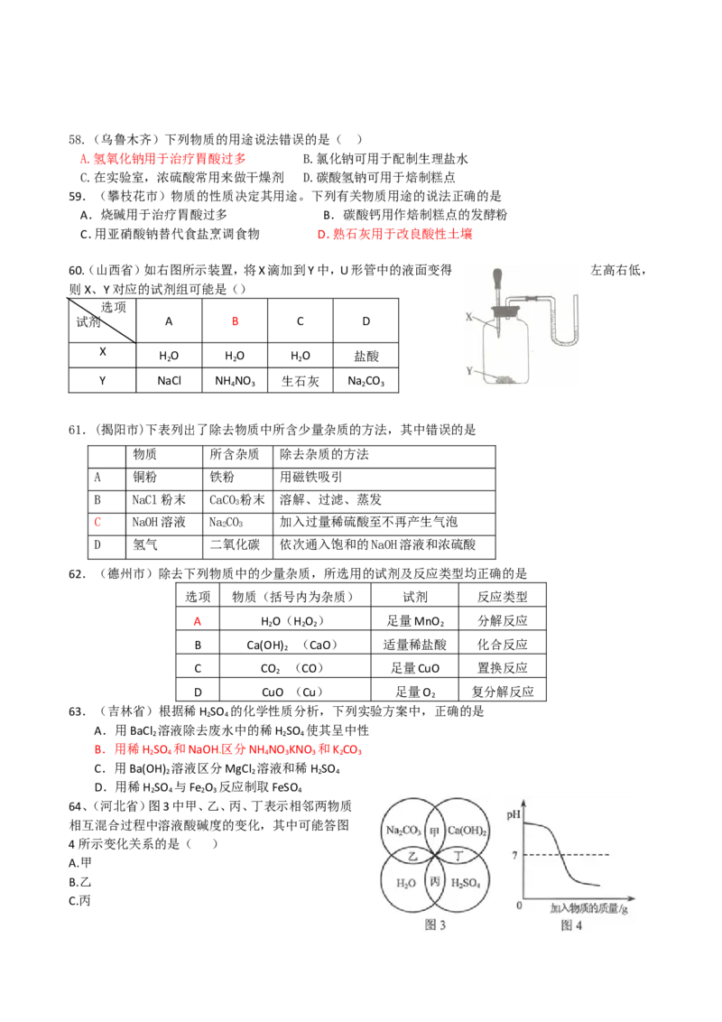 2007-2011五年全国各地中考化学试题分类汇编第十单元酸和碱_初中化学_01.人教版初中化学_01.初中化学课件PPT--教案--试题_初中化学全套_化学试题