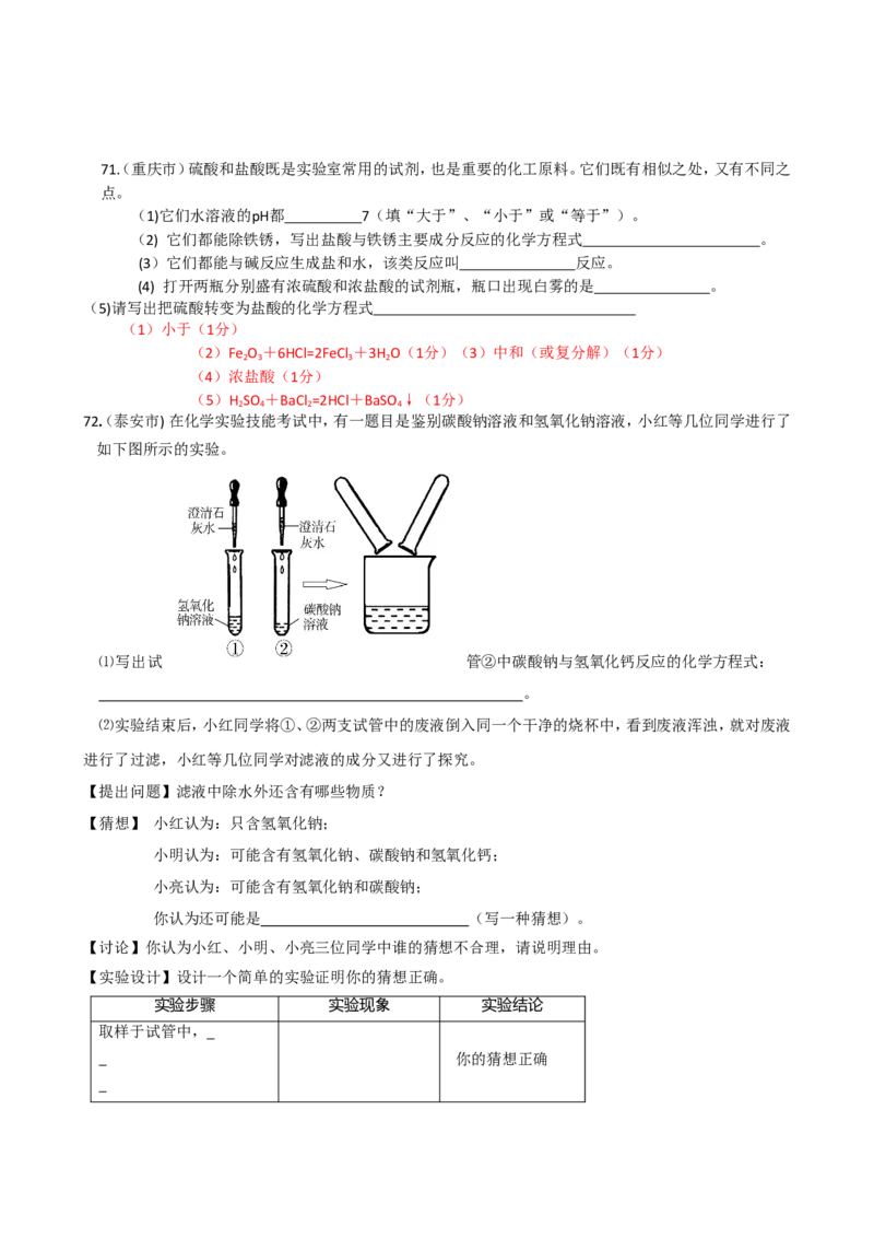 2007-2011五年全国各地中考化学试题分类汇编第十单元酸和碱_初中化学_01.人教版初中化学_01.初中化学课件PPT--教案--试题_初中化学全套_化学试题