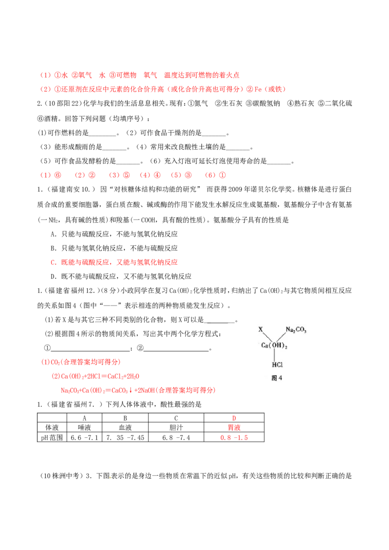 2007-2011五年全国各地中考化学试题分类汇编第十单元酸和碱_初中化学_01.人教版初中化学_01.初中化学课件PPT--教案--试题_初中化学全套_化学试题