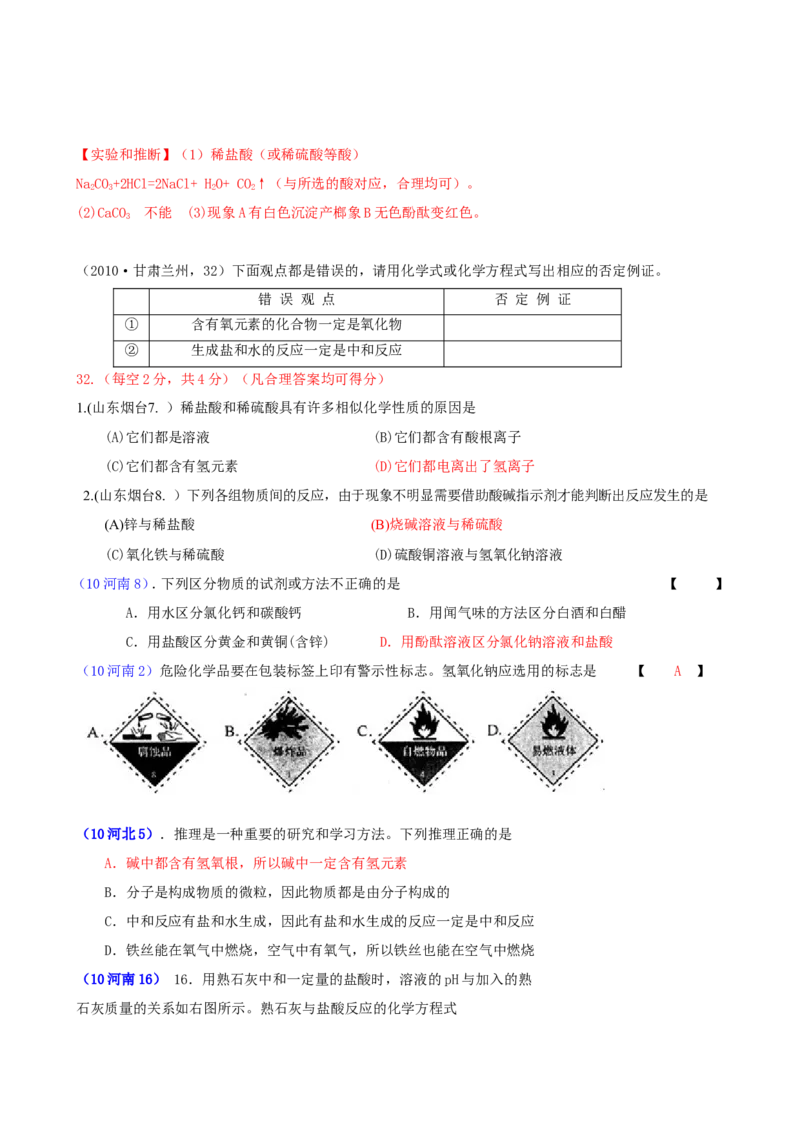2007-2011五年全国各地中考化学试题分类汇编第十单元酸和碱_初中化学_01.人教版初中化学_01.初中化学课件PPT--教案--试题_初中化学全套_化学试题