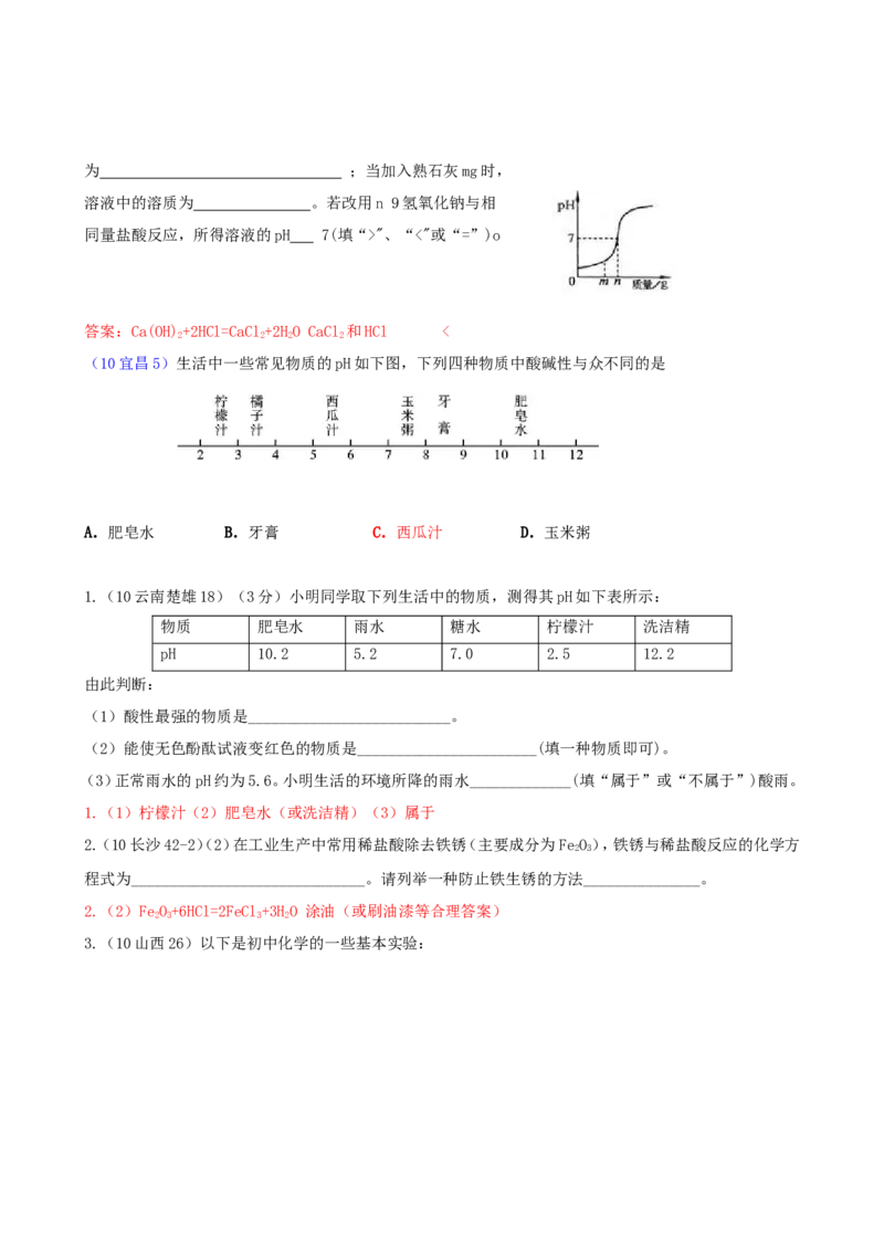2007-2011五年全国各地中考化学试题分类汇编第十单元酸和碱_初中化学_01.人教版初中化学_01.初中化学课件PPT--教案--试题_初中化学全套_化学试题