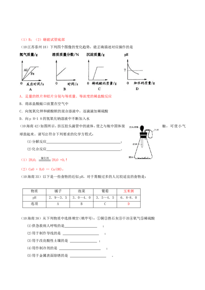2007-2011五年全国各地中考化学试题分类汇编第十单元酸和碱_初中化学_01.人教版初中化学_01.初中化学课件PPT--教案--试题_初中化学全套_化学试题