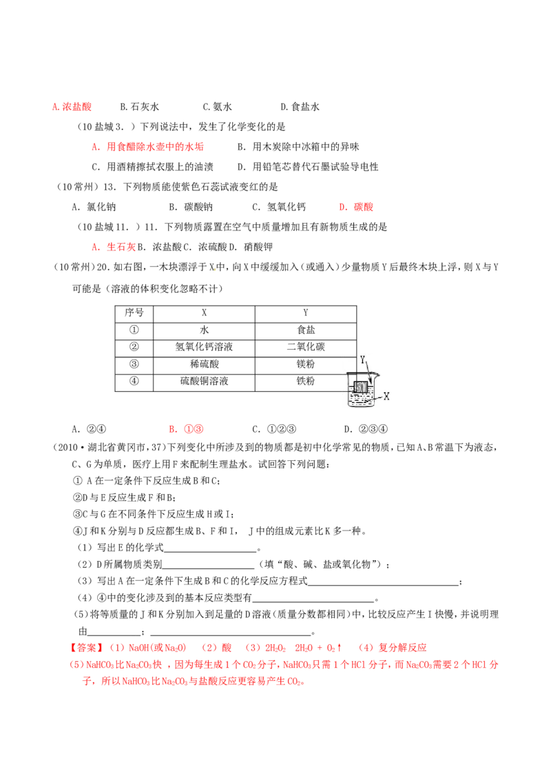 2007-2011五年全国各地中考化学试题分类汇编第十单元酸和碱_初中化学_01.人教版初中化学_01.初中化学课件PPT--教案--试题_初中化学全套_化学试题