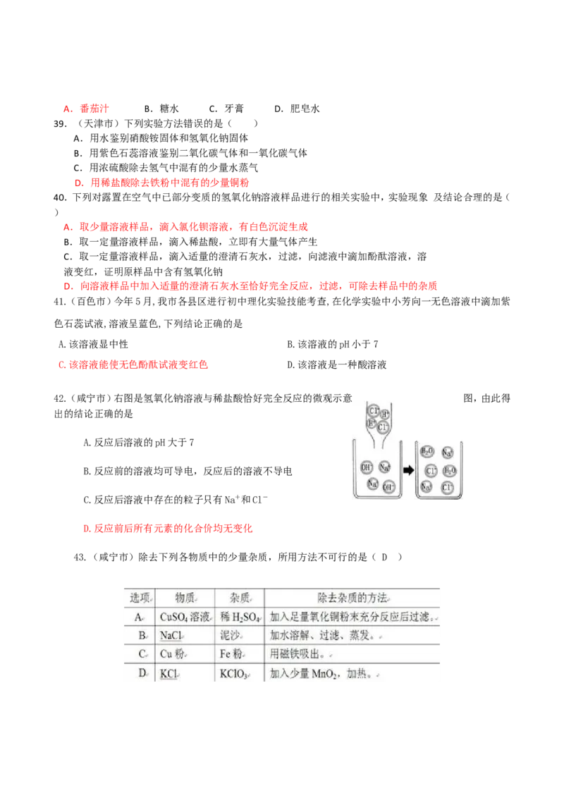 2007-2011五年全国各地中考化学试题分类汇编第十单元酸和碱_初中化学_01.人教版初中化学_01.初中化学课件PPT--教案--试题_初中化学全套_化学试题