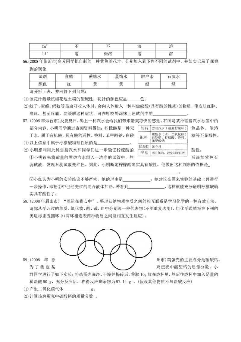 2007-2011五年全国各地中考化学试题分类汇编第十单元酸和碱_初中化学_01.人教版初中化学_01.初中化学课件PPT--教案--试题_初中化学全套_化学试题