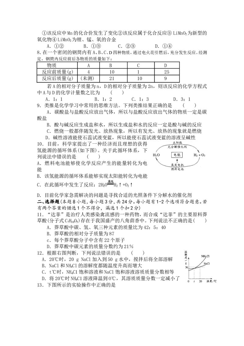 2006年江苏省初中学生化学素质和实验能力竞赛_初中化学_01.人教版初中化学_01.初中化学课件PPT--教案--试题_初中化学全套_化学试题_2006年全国各省初中化学竞赛初赛题汇编