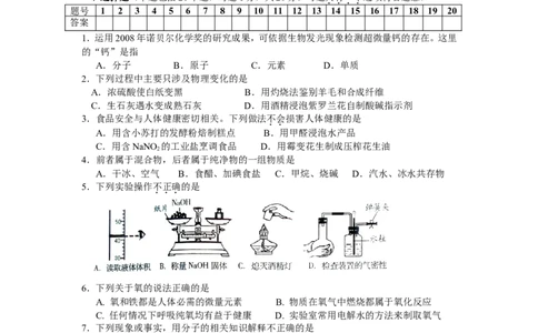 2009年全国初中学生化学素质和实验能力竞赛河南赛区预赛试卷_初中化学_01.人教版初中化学_01.初中化学课件PPT--教案--试题_初中化学全套_化学试题