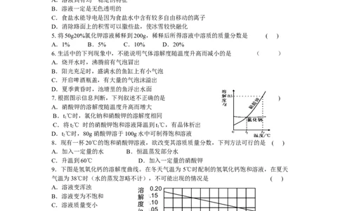 初三化学人教版溶液单元练习题及答案_初中化学_01.人教版初中化学_01.初中化学课件PPT--教案--试题_初中化学&mdash;课件&mdash;教案&mdash;试题-推荐_9年级下课件教案试题_9年级下试题_第9单元
