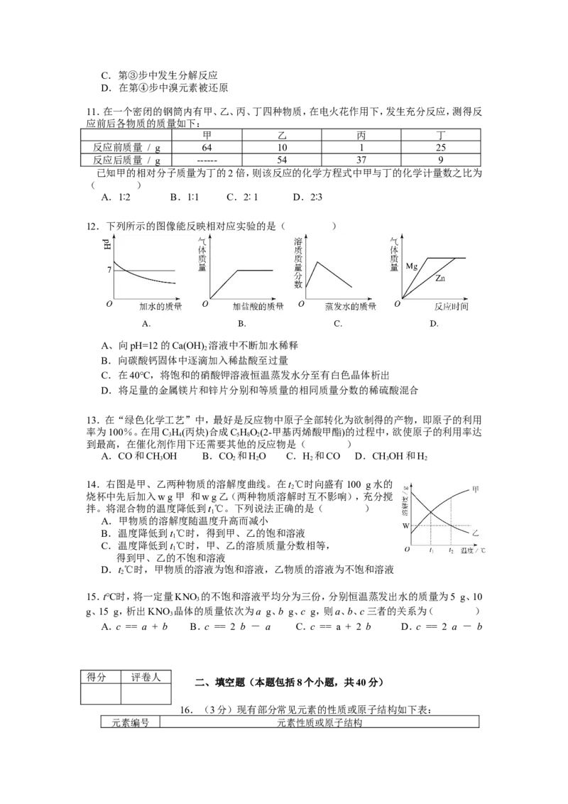 2010年全国初中学生化学素质和实验能力竞赛（第二十届天原杯）复赛试题_初中化学_01.人教版初中化学_01.初中化学课件PPT--教案--试题_初中化学全套_化学试题
