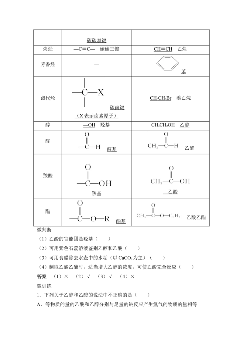 第2课时乙酸官能团与有机化合物的分类_高化_2025春-人教版高中化学_02新版高中化学必修二_4.课件+导学案_第七章第三节　第2课时乙酸　官能团与有机化合物的分类（导学案+课件）