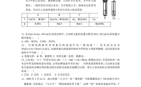 2006年全国初中学生化学素质和试验能力竞赛山东赛区初赛试题_初中化学_01.人教版初中化学_01.初中化学课件PPT--教案--试题_初中化学全套_化学试题