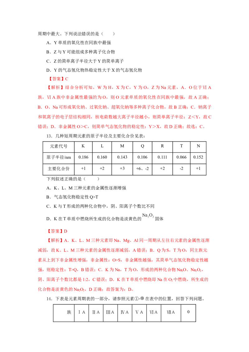 专题2化学键分子间作用力和氢键（分层作业）-（人教版2019必修第一册）（解析版）_高化_595801221724高中化学新人教版选择性必修一二三电子版教案PPT课件高中试卷_必修一册（人教版）