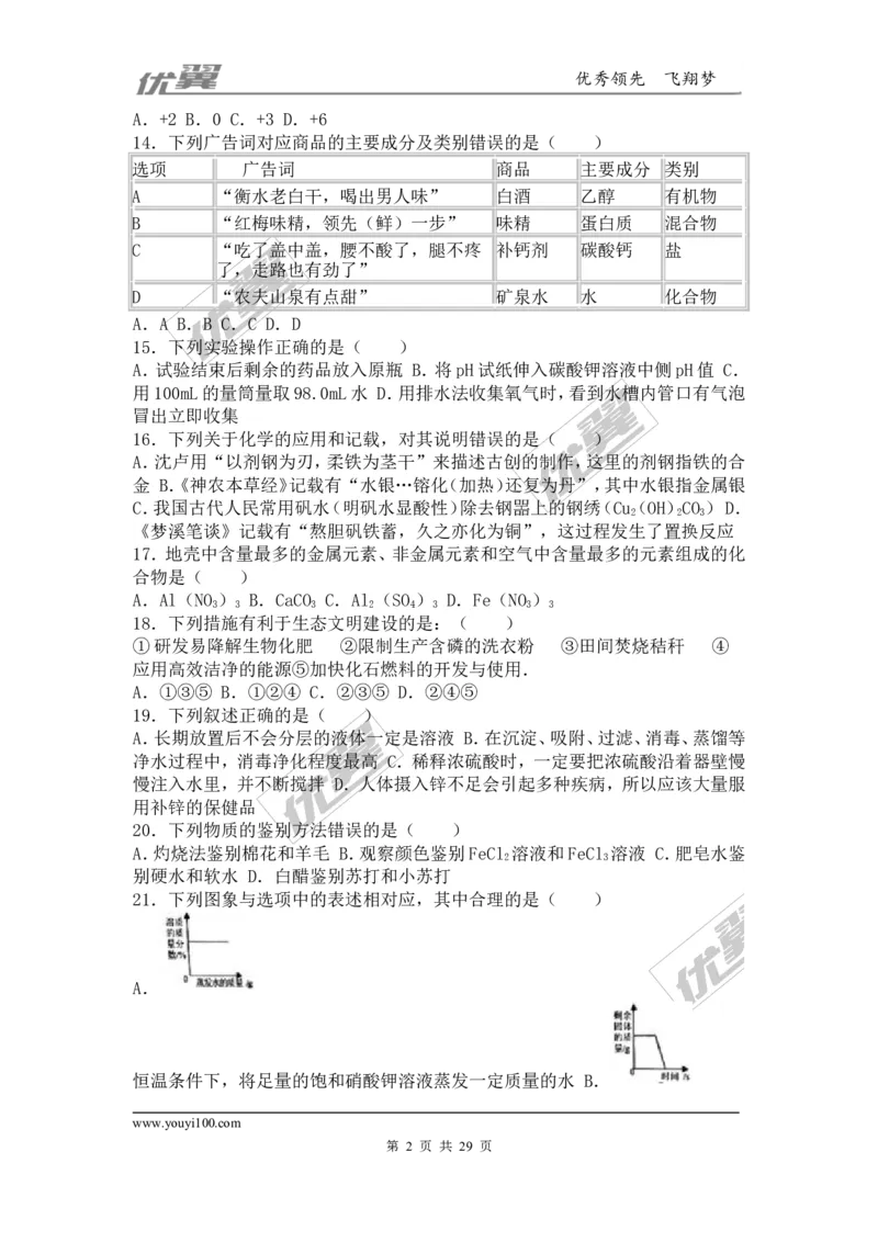 2016年甘肃省兰州市中考化学试卷（word版，含解析）_初中化学_01.人教版初中化学_01.初中化学课件PPT--教案--试题_初中化学全套(课件--教案--配套)_18年初中化学9年级上