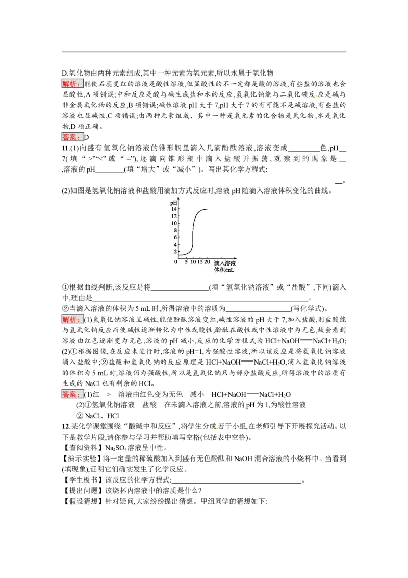 2018届中考化学（人教版）总复习单元特训：第十单元　酸和碱-化学备课大师_初中化学_01.人教版初中化学_07.初中化学中考总复习