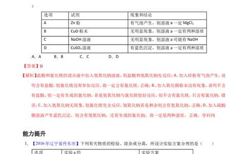 专题22混合物分离和提纯（练）-备战2017年中考化学二轮复习讲练测（解析版）_初中化学_01.人教版初中化学_07.初中化学中考总复习