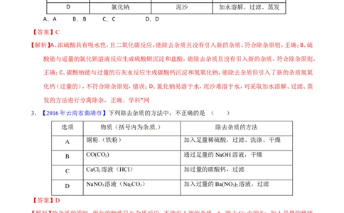 专题22混合物分离和提纯（练）-备战2017年中考化学二轮复习讲练测（解析版）_初中化学_01.人教版初中化学_07.初中化学中考总复习