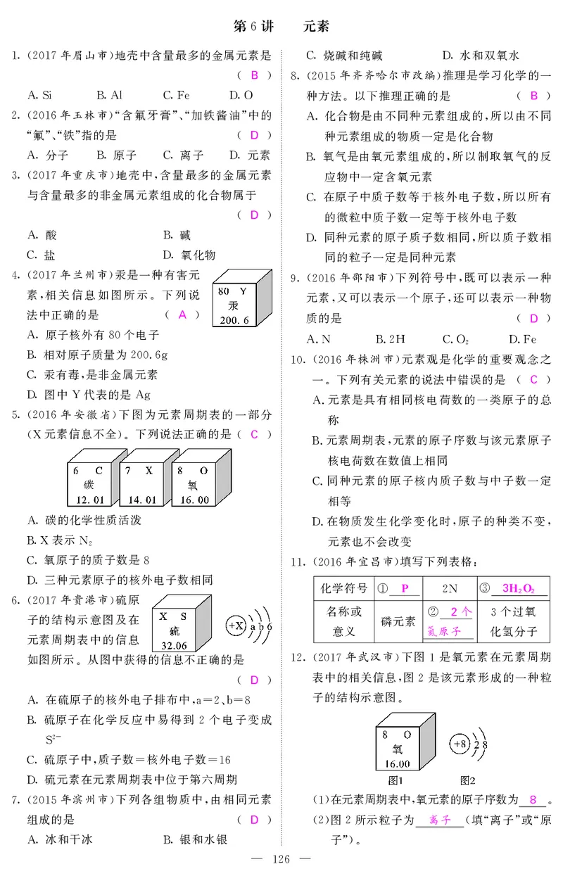 2018中考化学（人教版）复习课件+习题课件：第一轮随堂同步练习（PDF）_初中化学_01.人教版初中化学_07.初中化学中考总复习_2018中考化学（人教版）复习课件+习题课件：第一轮