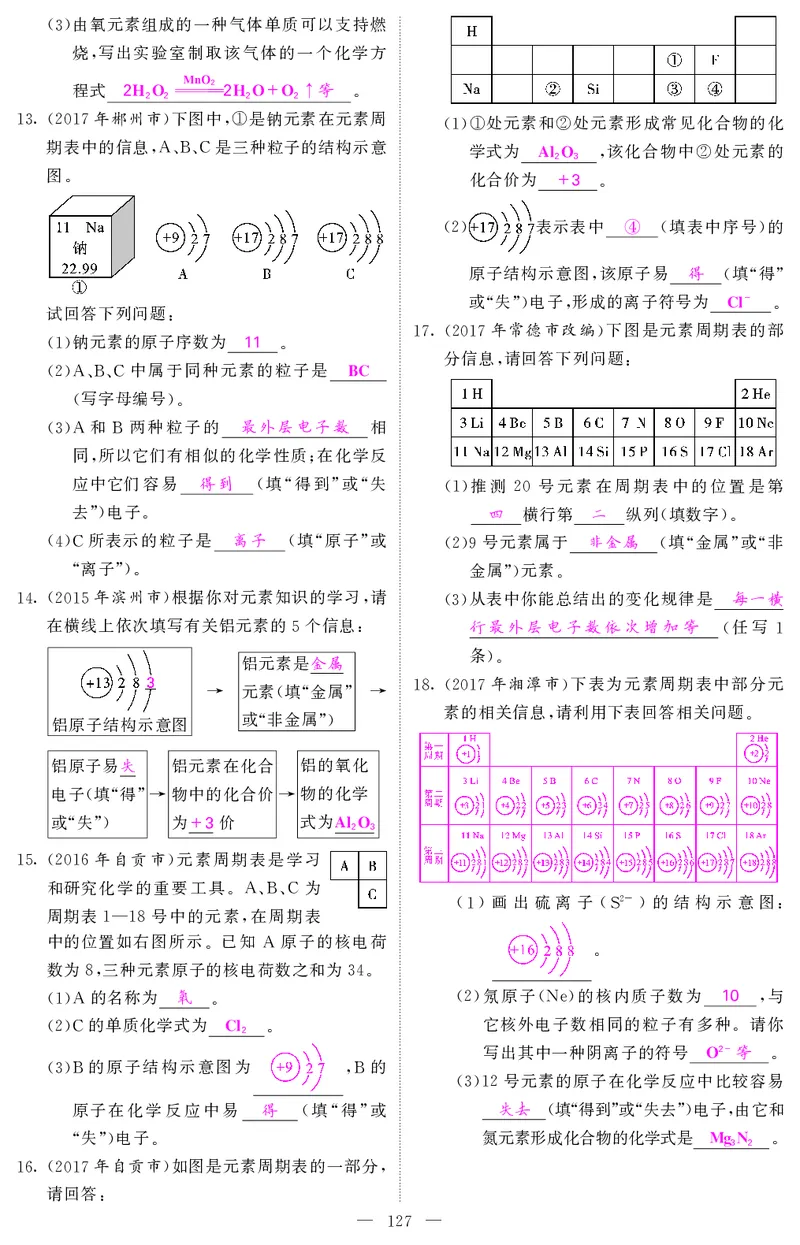 2018中考化学（人教版）复习课件+习题课件：第一轮随堂同步练习（PDF）_初中化学_01.人教版初中化学_07.初中化学中考总复习_2018中考化学（人教版）复习课件+习题课件：第一轮