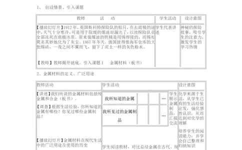 初中化学《金属材料》教案_初中化学_01.人教版初中化学_01.初中化学课件PPT--教案--试题_初中化学&mdash;课件&mdash;教案&mdash;试题-推荐_9年级下课件教案试题_9年级下教案_第8单元