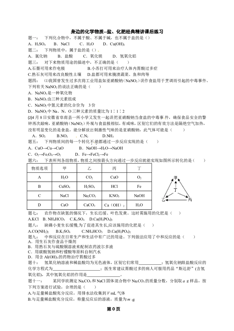人教版化学中考专题复习--盐、化肥经典精讲课后练习及详解_初中化学_01.人教版初中化学_07.初中化学中考总复习_人教版化学中考专题复习