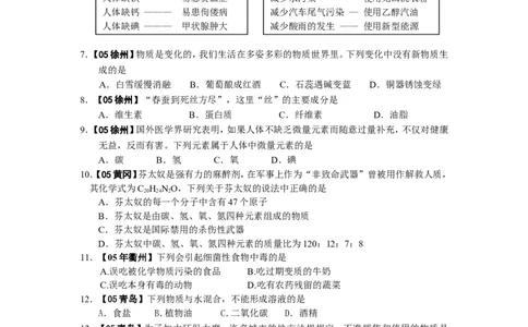 8年中考（2005-2012）全国各地中考化学真题分类汇编第12单元化学与生活_初中化学_01.人教版初中化学_01.初中化学课件PPT--教案--试题_初中化学全套_化学试题