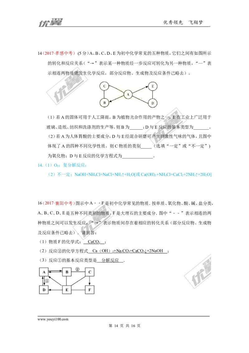23.推断题_初中化学_01.人教版初中化学_01.初中化学课件PPT--教案--试题_初中化学全套(课件--教案--配套)_18年初中化学9年级上_18秋九化上(RJ)--7.复习资料_4.真题汇编_2017真题汇编