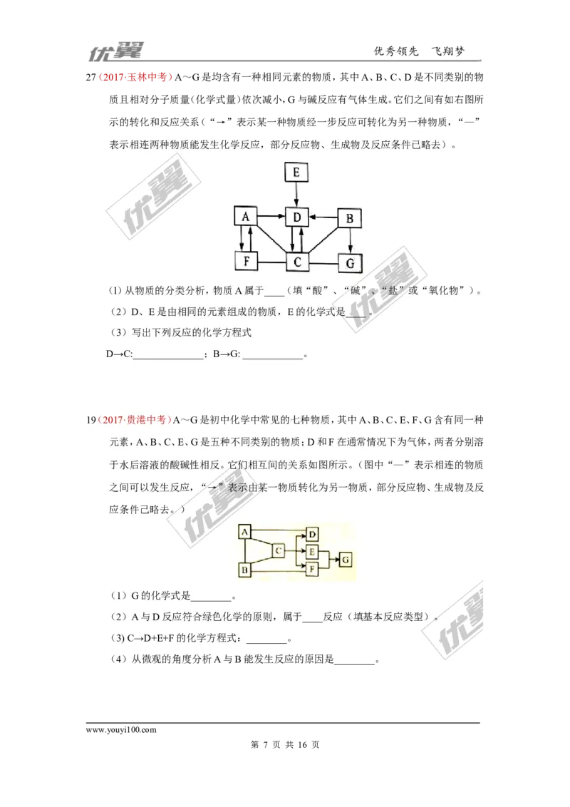23.推断题_初中化学_01.人教版初中化学_01.初中化学课件PPT--教案--试题_初中化学全套(课件--教案--配套)_18年初中化学9年级上_18秋九化上(RJ)--7.复习资料_4.真题汇编_2017真题汇编