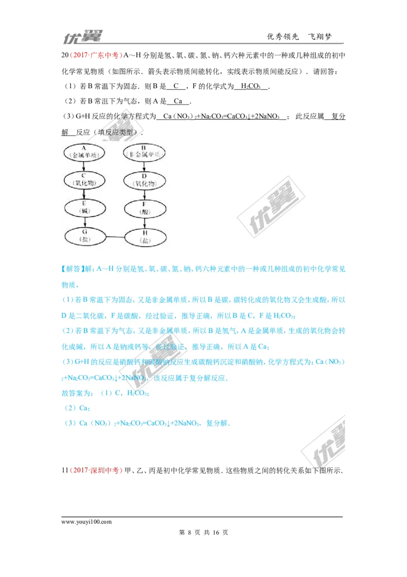 23.推断题_初中化学_01.人教版初中化学_01.初中化学课件PPT--教案--试题_初中化学全套(课件--教案--配套)_18年初中化学9年级上_18秋九化上(RJ)--7.复习资料_4.真题汇编_2017真题汇编