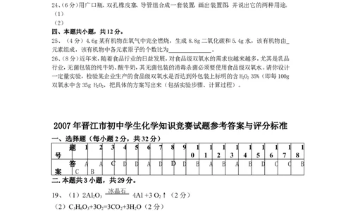 2007年晋江市初中学生化学知识竞赛试题_初中化学_01.人教版初中化学_01.初中化学课件PPT--教案--试题_初中化学全套_化学试题_2007年全国各省初中化学竞赛初赛题汇编