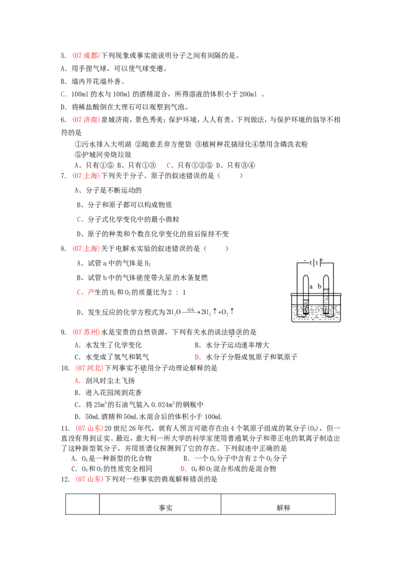 2005-2011年全国各地中考化学真题分类汇编第三单元自然界的水_初中化学_01.人教版初中化学_01.初中化学课件PPT--教案--试题_初中化学全套_化学试题