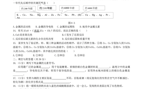 优选人教版初中化学第八单元金属和金属材料测试卷_初中化学_01.人教版初中化学_01.初中化学课件PPT--教案--试题_初中化学18年试卷_人教版九年级化学下册2018