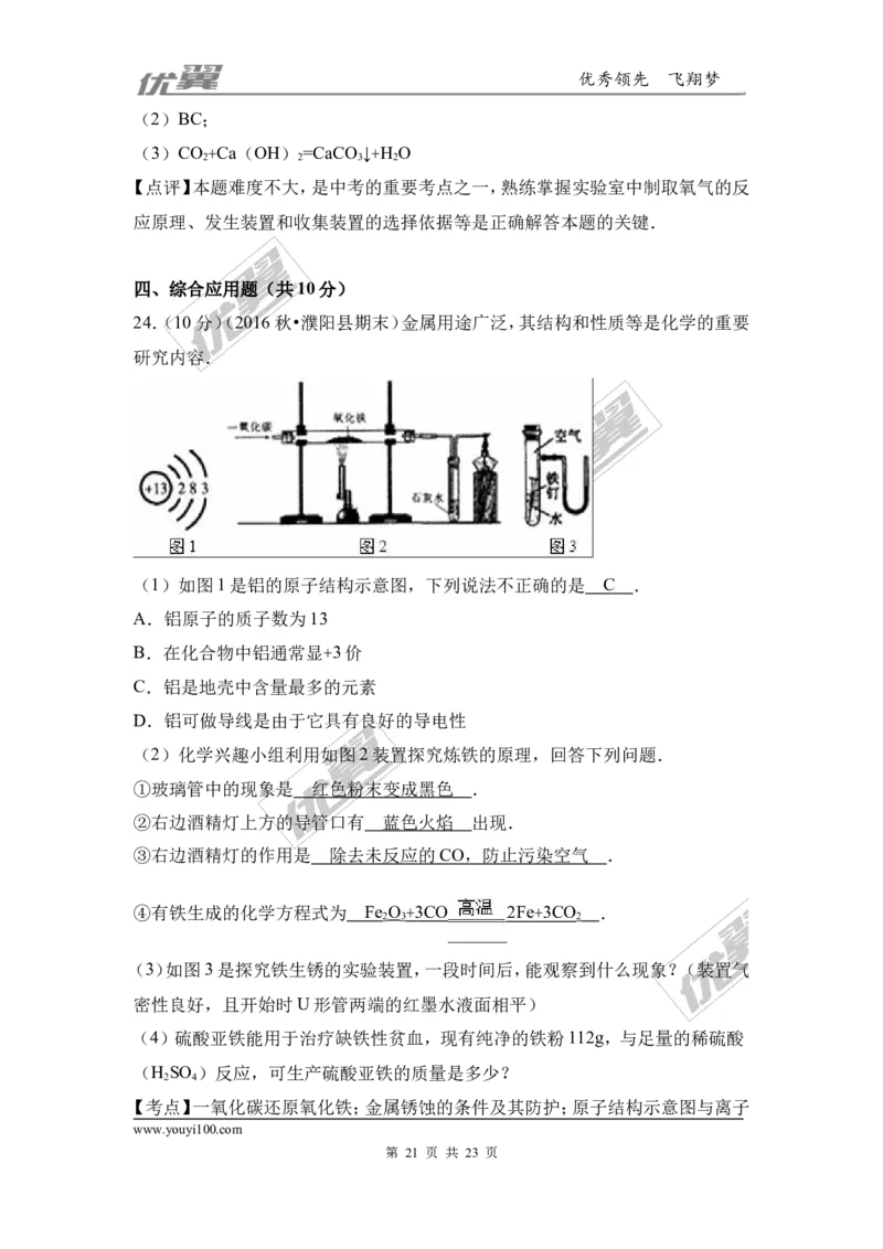 2016-2017学年河南省濮阳市濮阳县九年级（上）期末化学试卷（解析版）_初中化学_01.人教版初中化学_01.初中化学课件PPT--教案--试题_初中化学全套(课件--教案--配套)