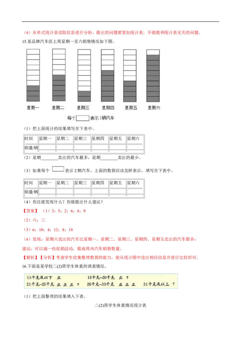 精品第八单元《调查与记录》期末备考讲义&mdash;二年级下册数学单元闯关（知识点精讲＋优选题训练）（解析版）北师大版_26春北师大版数学二下_19、赠送其它资料_旧版