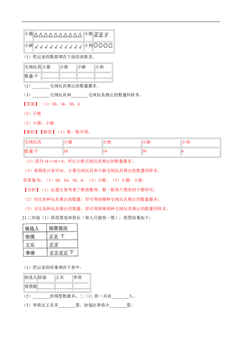 精品第八单元《调查与记录》期末备考讲义&mdash;二年级下册数学单元闯关（知识点精讲＋优选题训练）（解析版）北师大版_26春北师大版数学二下_19、赠送其它资料_旧版
