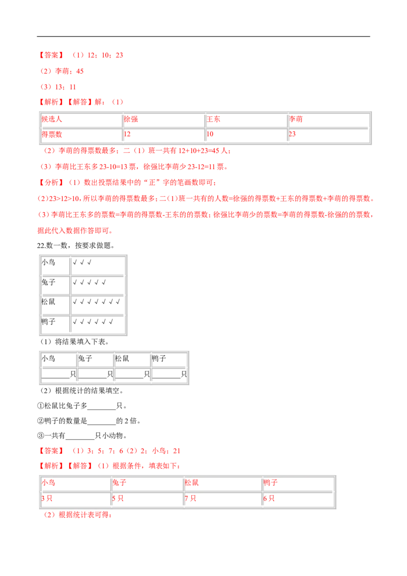 精品第八单元《调查与记录》期末备考讲义&mdash;二年级下册数学单元闯关（知识点精讲＋优选题训练）（解析版）北师大版_26春北师大版数学二下_19、赠送其它资料_旧版