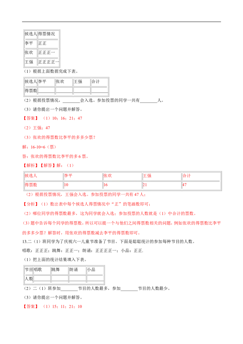 精品第八单元《调查与记录》期末备考讲义&mdash;二年级下册数学单元闯关（知识点精讲＋优选题训练）（解析版）北师大版_26春北师大版数学二下_19、赠送其它资料_旧版