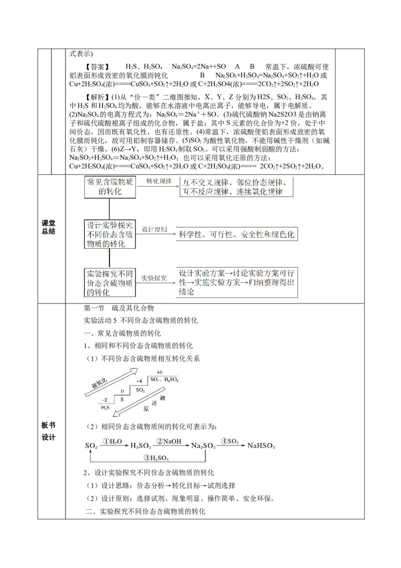 实验活动5不同价态含硫物质的转化（教学设计）-（人教版2019必修第二册）_高化_595801221724高中化学新人教版选择性必修一二三电子版教案PPT课件高中试卷_必修二册（人教版）_教学设计